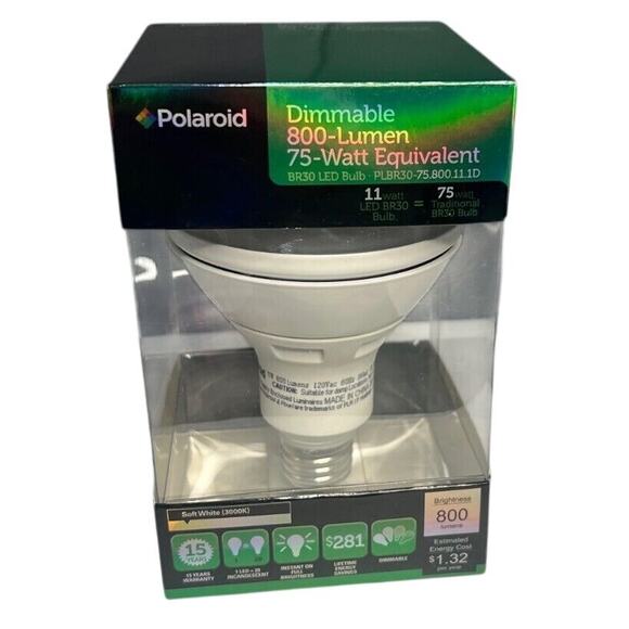 POLAROID Lighting BR30 Led Bulb Dimmable 800 Lumen 75 Watt Equivalent NIB! - Picture 1 of 6